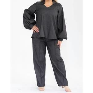 NEW KAREN T DESIGN long sleeve top and straight pants set in grey